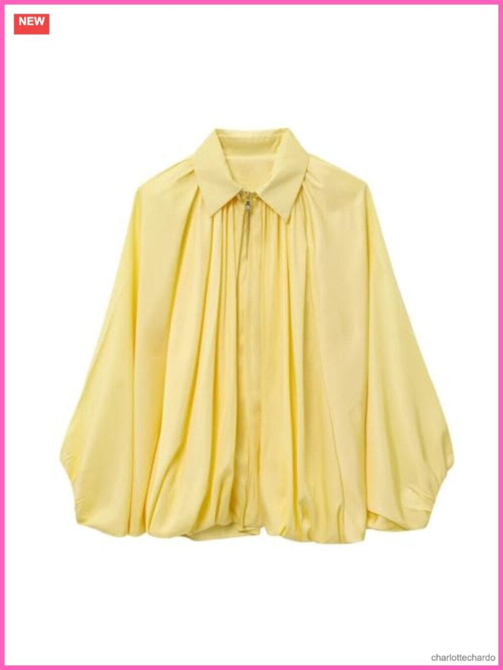 Oversized Puffed Bomber Jacket Batwing Sleeve Zip Front Pleated Streetwear
